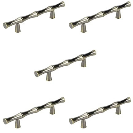 Meprotal Schrankgriffe aus Bambus-Form, Zinklegierung, gebürstete Bronze, für Schrank, Kommode, Schublade, Schrank, Türknauf, Zuggriffe, 76 mm Lochmitte, 5 Stück