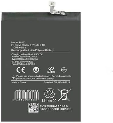 Batería BN62 Compatible con Xiaomi Redmi 9T - Note 9 4G - Poco M3 5900mAh