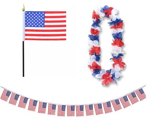 Sonia Originelli Fanset Fanartikel Fahnen Girlande Fähne für die Hand Blumenkette Hawaiikette EM WM Fussball Farbe: USA