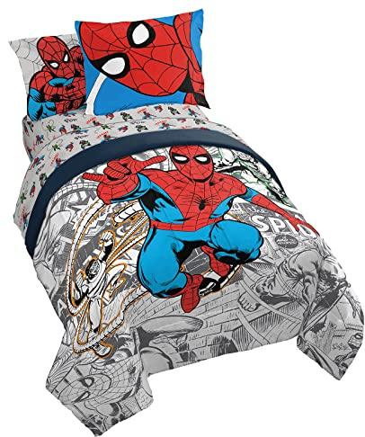 Marvel Spiderman Spidey VS 5-teiliges Bettwäsche-Set für Doppelbetten – inklusive Bettdecke und Bettlaken-Set – superweiche, lichtbeständige Mikrofaser (offizielles Produkt)