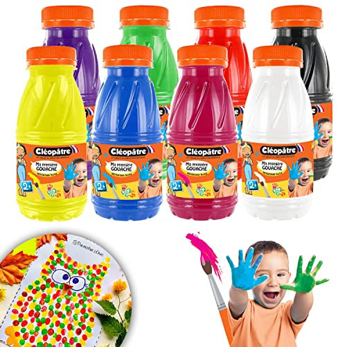 Gouaches bébé 2 en 1 Cléopâtre - Couleurs primaires - 8 x 250 ml