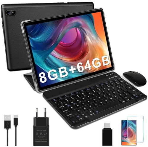 DMOAO Tablet 10 Pollici Android 14 con 18 GB RAM + 128 GB ROM(TF 1TB), FHD Tablet con 5G Wi-Fi 6, Widevine L1, Octa-Core, USB-C, BT 5.0, 6000 mAh, Tastiera + Mouse + Custodia, Nero