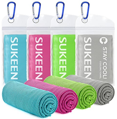 Sukeen 4 Pack Cooling Towel, 40x12 inch, Soft Breathable Gym Towel, Microfiber, Grey/Blue/Lake Blue/Purple