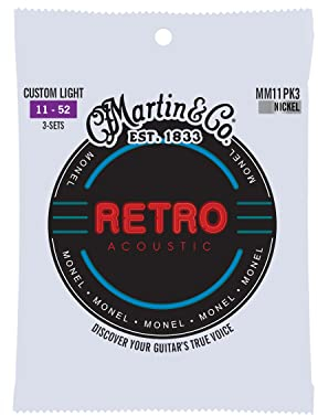 MARTIN 3 Pack Cordes pour guitare acoustique Retro Acoustic, Monel - alliage Nickel/cuivre massif, Custom Light 11-52 (MM11PK3)