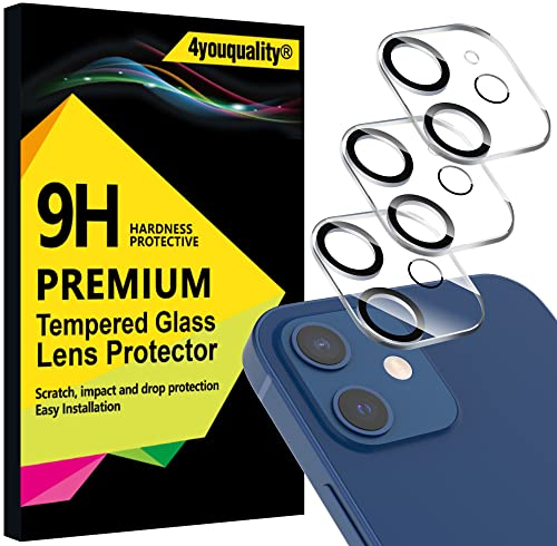 4youquality [3-Pack Camera Lens Protector for iPhone 12 (6.1-inch), 9H Tempered Glass, [LifetimeSupport][Case-Friendly][Anti-Scratch][Does Not Affect Night Shots]