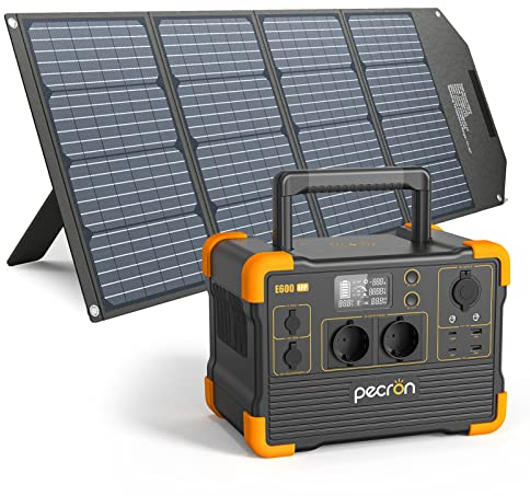 PECRON E600LFP Powerstation mit Solarpanel 200W,Solargenerator 1200W AC Steckdose*2,Mobile Stromspeicher LiFePO4 Batterie Backup100W USB-C,Design mit Tragegriff für Camping Zuhause