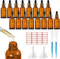SuQurtom 16 x 30ml Amber Dropper Bottle, Glass Dropper Bottles with Dropper Pipettes, Refillable Sample Dropper Bottles with Funnel and Label, for Essential Oil, Perfumes, Aromatherapy (Amber)