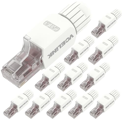 VCELINK Connecteur RJ45 Sans Outil Cat6 Cat5e, Prise blindé Plaqué Or, Fiche RJ45 Male Facile, Connecteur Réseau LSA UTP Modulaire Compatible avec Câble LAN 23-26 AWG 1Gbps Lot de 12