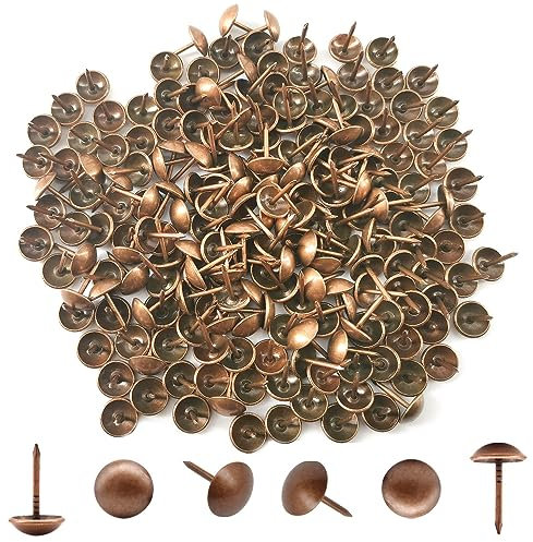 Hocansen 200 PCS Upholstery pins 11x17mm Furniture Upholstery Tacks Nails Thumb Tacks Metal Round Push Pins for Sofa,Boards,Furniture Decoration (Red Bronze/TD-SF)