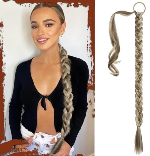 Sofeiyan Braid Extensions Pferdeschwanz Verlängerung mit Haargummi 76cm Lange Geflochtener Ponytail Verlängerung Natürliches Haarverlängerung Synthetisches Zopf Haarteil für Damen