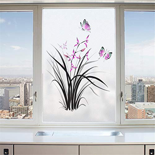 Fensterfolie Blickdicht Orchideen-Fensterfolie, Nicht klebender Glasaufkleber, Fensterdekoration, Fenstertönung for Heimdekoration Sichtschutzfolie (Size : 80x120cm)
