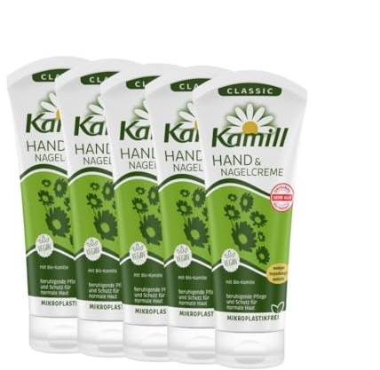 5er Pack Kamill Hand- & Nagelcreme CLASSIC (5 x 100ml) - beruhigt & schützt mit Bio-Kamille aus kontrolliert biologischem Anbau, mit veganen Inhaltsstoffen & ohne Mikroplastik
