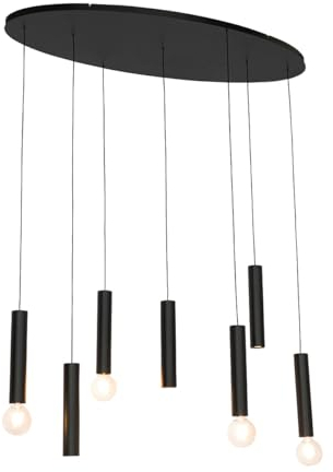 Qazqa - Design Design-Hängelampe I Pendellampe I Pendelleuchte schwarz oval 7-flammig - TubaI 4-flammig I Wohnzimmer I Schlafzimmer - Stahl Oval - LED geeignet E27