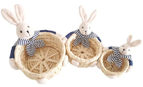 Cesta de Almacenamiento de Conejo de Pascua, Cesta Tejida apilable, Cesta Multifuncional para Alimentos, Cesta de Almacenamiento para Huevos de Pascua, 3 uds.