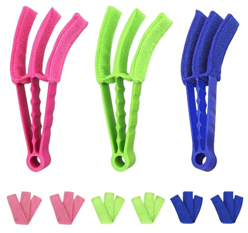 Niuoppy 3Pcs Venetian Blind Cleaner Brush, Blind Duster Cleaner with 9 Microfibre Sleeves, Window Blind Cleaners Duster Brush for Blinds, AC, Car Vent, Jalousie Dust(Rose Red+Green+Blue)