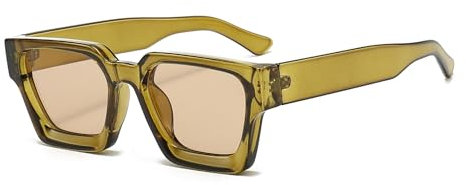 WDZAYXC Vintage Rechteckige Sonnenbrille für Damen Herren Chunky Rectangle Sunglasses Retro Brille UV400 Schutz(Olivgrün)