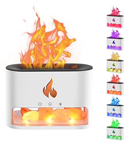 Aroma Diffuser, 250ml Flammen Aroma Diffuser 7 Farben Licht Ätherische Öle Diffuser mit Kristallsalzstein, Wasserlose Abschaltautomatik, für Schlafzimmer Büro