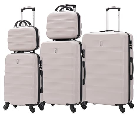 CELIMS - 5-teilige Koffersets | Kabinenkoffer + Mittlerer Koffer + Großer Koffer + 2X Kulturbeutel | Koffer-Set | Grau