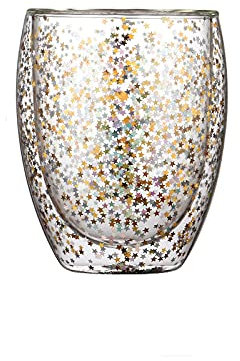 SDFGBNJK Glass Coffee Mugs Glitter Bright Starry Sky Double Wall Mugs Water Cup Coffee Tea Cup Juice Drinking Cup Restaurant Drinking Cup For Home Office Hotel,350ML