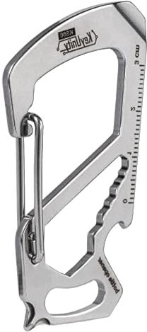 KeyUnity KS00 Keyring Carabiner Clip, Stainless Steel Carabiner Multi-Tool Key Holder, 7 in 1,Keychain Mini Bottle Opener, Keyring Multitool for Men and Women