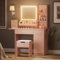 Dowinx Dressing Table with Full-Length Mirror, 3 LED Lights, Built-in Power Outlet, 3 Drawers, 7 Shelves, Storage Stool, Pink - Ideal for Bedroom or Bathroom Makeup Vanity