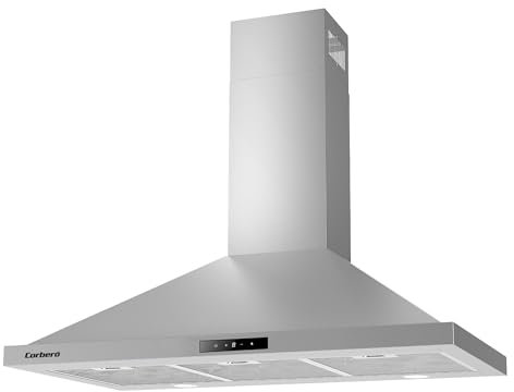 Corberó - Campana Decorativa Pirámide | NEMRUT975X | Blanco | 90 cm, Caudal 750 m3/h, 165W, 3 Velocidades, Filtro Aluminio 3 Capas, Filtro Carbón, Eficiencia Energética A