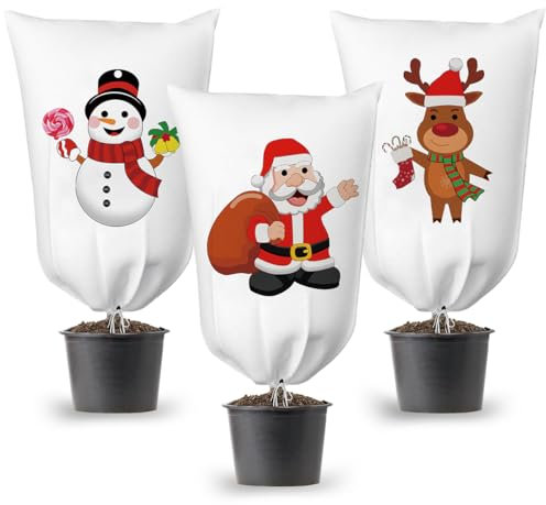 LGZIN 3er Winterschutz Kübelpflanzen Pflanzen, 90 x 110 cm Frostschutz Winterschutz für Pflanzen, Wiederverwendbar Jutesack Pflanzenabdeckung, Weihnachten Pflanzenschutz Winter für Olivenbaum Palmen