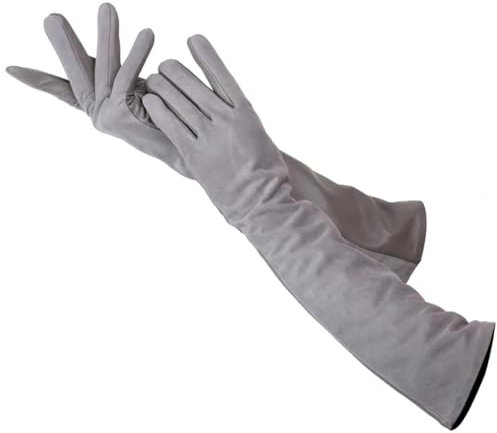 Damen-Handschuhe aus Schaffell, echtes Wildleder, 50 % Leder, hält warm, lange Handschuhe, hellgrau, 7