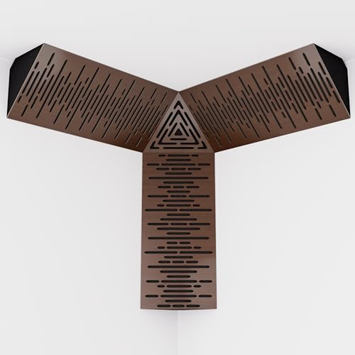 Kit of 3 sets of mini Bass Trap WAVE-mini and one set of TRICUB-Wave | Acoustic Foam with Perforated Laminated HDF Plate (Nut, WAVE-m+cubWav)