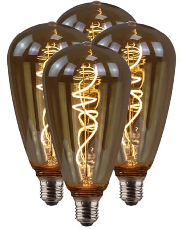 ENOVALITE 4 Stück LED Filament XL Leuchtmittel PEAR Amber | E27 4W 265lm 2200K dimmbar, Vintage Design Ambiente Deko Edison Glühbirne Lampe