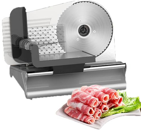 OFNHJK Electric Meat Slicer, 200W Electric Deli Food Slicer Machine with Removable Stainless Steel Blades, 0-15mm Adjustable Thickness, for Mutton Roll Ham Cheese Bread