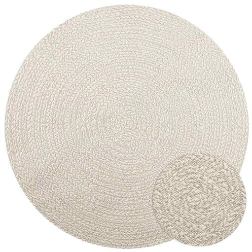 vidaXL Teppich ZIZUR Creme Ø 160 cm Jute-Optik Indoor und Outdoor, Fußmatte, Bodenteppich, Teppichboden, Bodenmatte, Flächenvorleger, Innenteppich