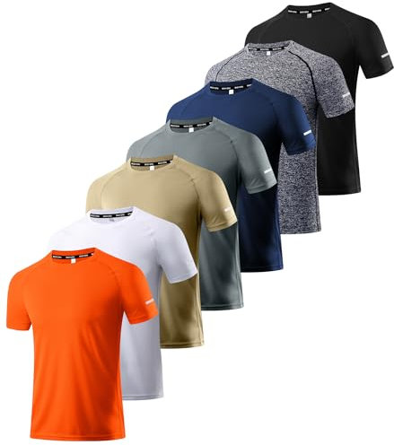 7er Pack Sportshirt Herren, Outdoor Laufshirt Kurzarm Sommer Mesh Funktionsshirt Fitness Shirt Atmungsaktiv Kurzarmshirt Sports T-Shirt Trainingsshirt Gym Shirt für Männer 7P02-XL