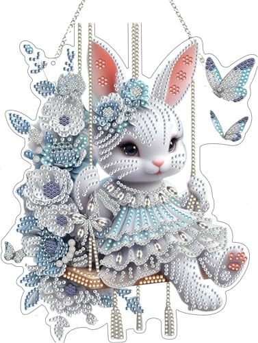 Guidre DIY Diamant Desktop Ornament,Diamond Painting Ostern Desktop-Ornament, Speziell geformter Kristall Osterhase,Oster Hase Geschenk,Diamant Kunstmalerei Tischdekoration Diamant (H)