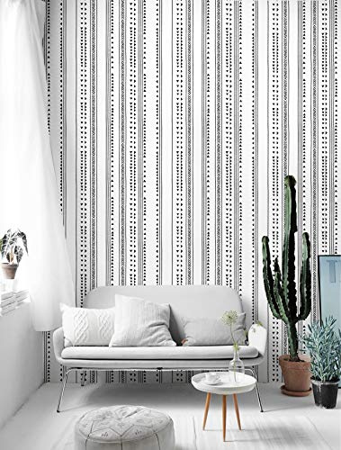 ICYEHAO Black and White Wallpaper,44.5 x 1000 cm Black Geometric Wallpaper Striped Wall Paper Peel and Stick Wall Paper Self Adhesive Furniture Wrap for Living Room,Bathroom,Cabinets