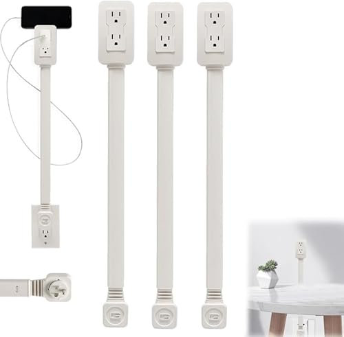Expansor de toma de corriente, expansor de toma de corriente, rotación de 360°, cuenta con USB-A, USB-C y 2 tomas CA, se extiende 22 a 34, se usa detrás sofás, mesitas noche, escritorios y más(3 pie
