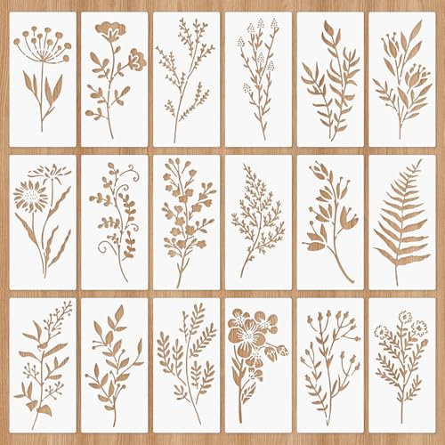 18 Stück wildblumen Schablonen Malen auf Holzplatten Wiederverwendbar Blumen zum Malen Schablonen Textilgestaltung Malschablonen DIY Vorlagen Malerei für Wänden Scrapbooking Möbel Deko, 15 x 7,5 cm