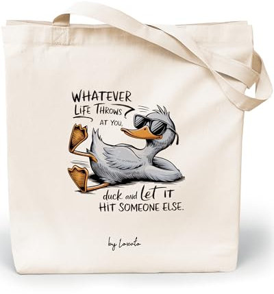Loxato Tote Bag Tela - Borsa di Tela con Frasi Divertenti - Borsa Cotone Shopper Aesthetic - Idea Regalo Originale - Tote Bag Cotone per Università, Spiaggia - Shopper Donna - 35x42x8cm