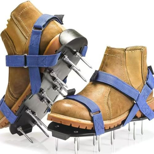 RZJZGZ Lawn Aerator Shoes with Heavy Duty Buckle Grass Spike Soil Aeration Shoes for Lawn Aeration, Pre-Assembled Lawn Scarifier and Aerator for Lawns Yard Garden Grass - One Size Fits All (Blue)