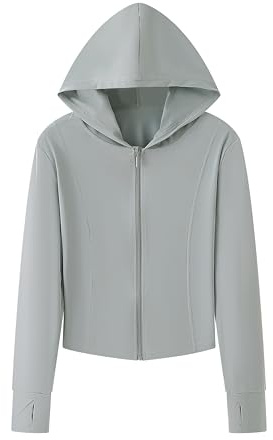 GRECERELLE Veste de course à capuche zippée élégante pour femme - Protection solaire légère - Vêtement d'extérieur d'été, vert clair, M