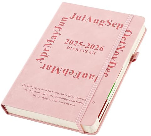 Agenda accademica 2025 2026, una pagina per giorno, formato A5, agenda giornaliera 2025/26, agenda giornaliera e mensile da luglio 2025 a giugno 2026 (rosa)