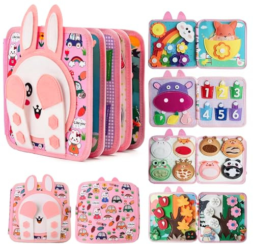 Busy Board Montessori âge 1 an- Livre Occupé de Lapin Montessori(lapin) | Jouet Éducatif Sensoriel Portable,Développe Motricité Fine,Jouets de Voyage pour Tout-Petits,Idée Cadeau Bébé Garçon Fille