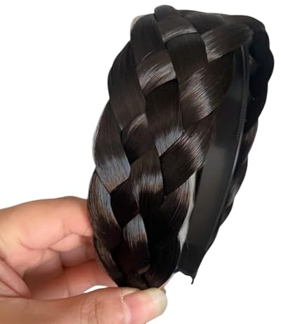 Twist Braided Headband Wig Headband Wide-Brimmed Hair Hoop Simple Ponytail Braid Hairpiece Hairband Hair Accessories Stretch Quality Synthetic Braided Headbands Women Girl Hairs Braid(Black Brown)