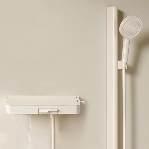 Mitigeur Thermostatique Bain Douche Montage Mural Robinet Cascade Baignoire en Laiton 5 Mode,Blanc Lait