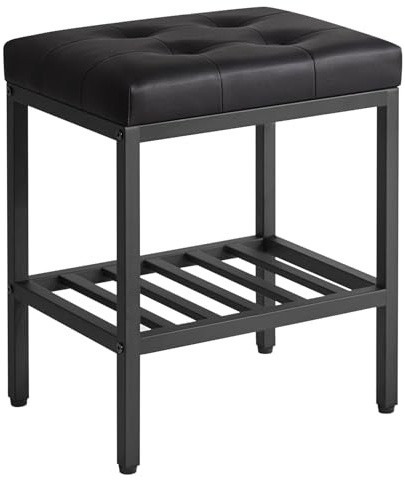 IBUYKE Rechteckiger Make-up Hocker, Sitz Eitelkeit Stuhl, Schwarz WBD017B | Verstellbare Füße Aufbewahrungsraum Fußlehne Multi-Use Kleiner Beistelltisch Osmanisches Schlafzimmer