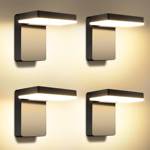 ledmo 4 Pack 60W LED Applique Murale Extérieure Pliante 3000K IP65 Noir 360 | Pliante 180°+360°, 5000lm, aluminium moulé, lumière chaude, idéal jardin terrasse, 50000h de vie, étanche durable
