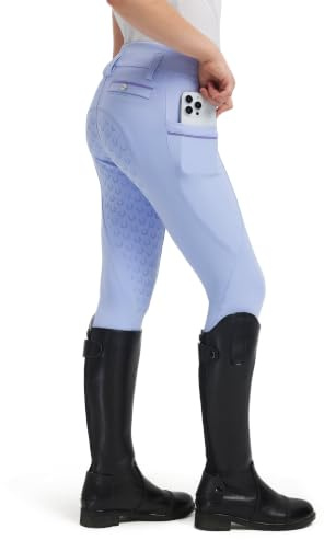 FitsT4 Sports Pantalones de equitación para niñas, con asiento completo, de silicona, pantalones ecuestres, elásticos, con bolsillos