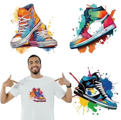 arricraft 4 hojas de calcomanías coloridas para planchar, zapatillas de graffiti de salpicaduras, calcomanías de transferencia para decoración de ropa de bricolaje