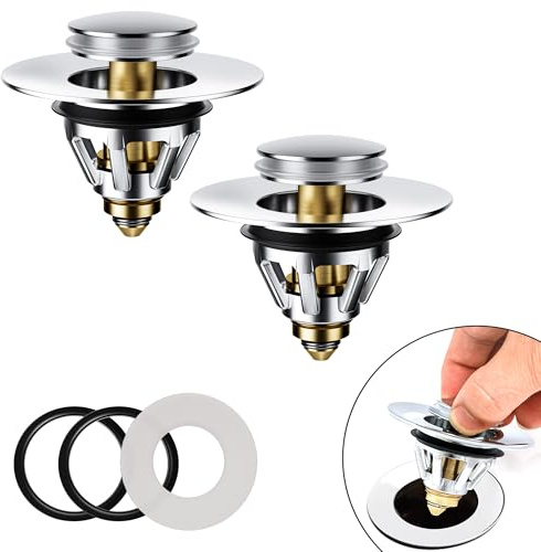dothnix Waschbeckenstöpsel, Universal Pop-Up Abflussstopfen für Waschbecken | Mit Messing Bounce Core & Anti-Verstopfungssieb, Push-Type Ablaufgarnitur für 34-45 mm Abflusslöcher, 2 Stück