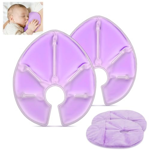 Beugo 3-in-1 Kühlpads Brust Stillen, Kalt Warm Kompresse Brust | Stilleinlagen Waschbar Kühlpads und Wärmekissen für Brusttherapie (2 Stück, Lila)